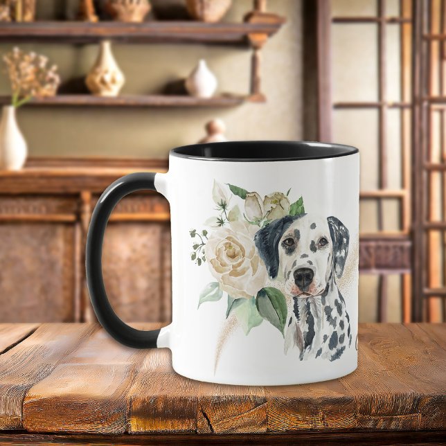 Mug Bouquet de rose blanche Chien dalmate (Créateur téléchargé)
