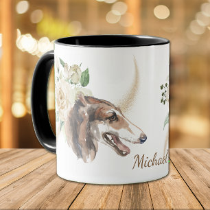 Mug Bouquet de rose blanche Chien de Borzoi
