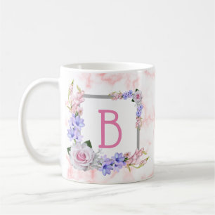 Mug Bouquet de rose monogramme Marbre rose