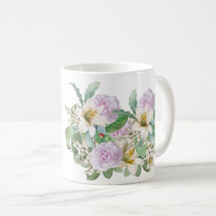 Mug Bouquet de rose rose vintage blanc