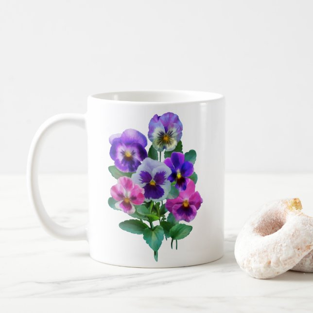 Mug Bouquet de Violets Pansy Flower (Avec donut)