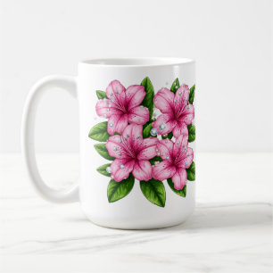 Mug Bouquet d'hibiscus rose avec feuilles vertes