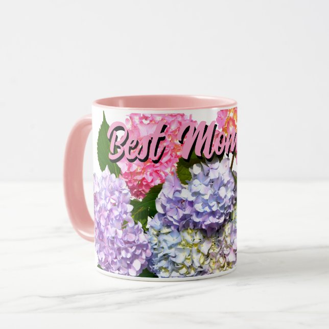 Mug Bouquet d'hortensia bleu rose violet élégant (Devant gauche)