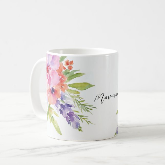 Mug Bouquet floral aquarelle (Devant gauche)