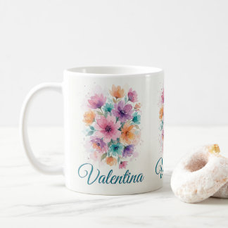 Mug Bouquet Floral Aquarelle Personnalisé Nom Café