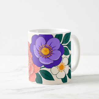Mug Bouquet floral avec fleurs violettes et corail