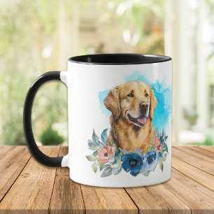 Mug Bouquet Floral bleu Chien Golden Retriever
