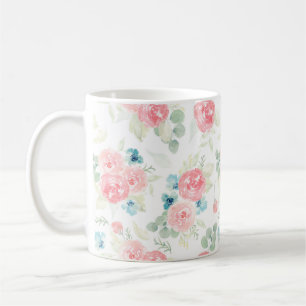 Mug Bouquet floral d'aquarelle de Corail doux