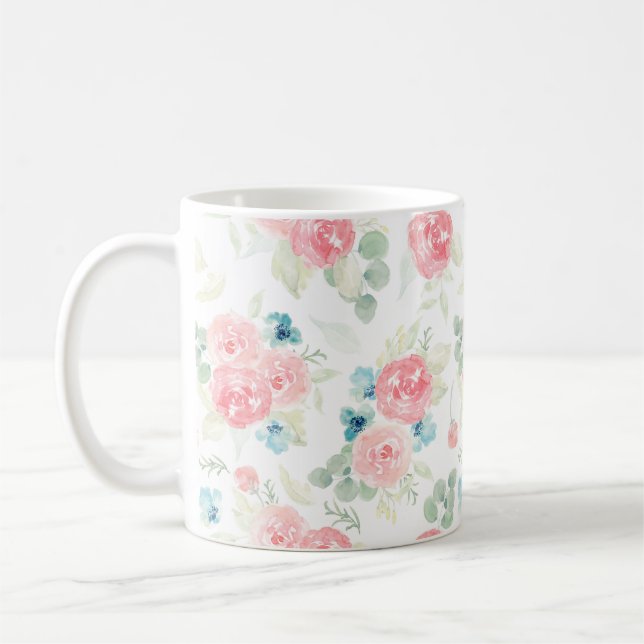 Mug Bouquet floral d'aquarelle de Corail doux (Gauche)
