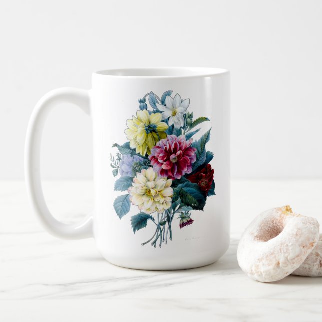 Mug Bouquet floral de Dahlias mixtes (Avec donut)