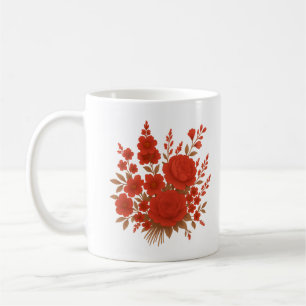 Mug Bouquet floral rouge élégant avec roses romantique