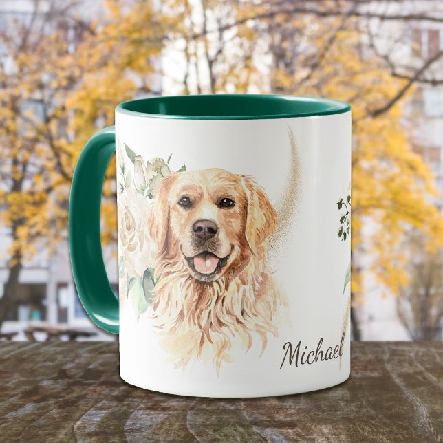 Mug Bouquet Rose blanche Golden Retriever Chien (Créateur téléchargé)
