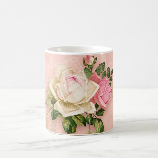 Mug Bouquet rose et rose blanche (Centre)