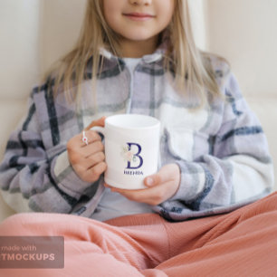 Mug Bouquet rose floral bleu monogramme