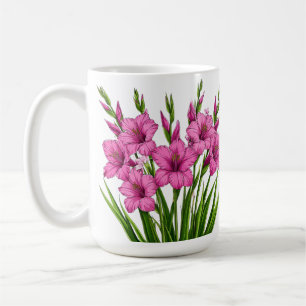 Mug Bouquet vibrant de glaïeuls roses avec feuillage v