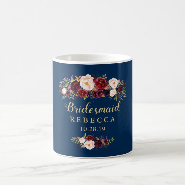Mug Bourgogne Floral Navy Blue Bridesmaid Wedding Favo (Centre)