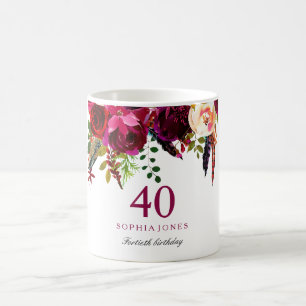 Mug Bourgogne rose Floral 40e anniversaire Guest Gift
