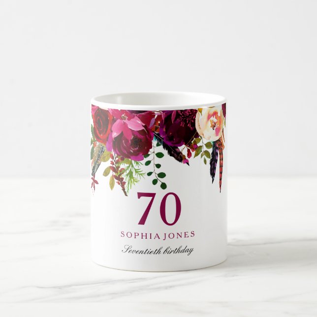 Mug Bourgogne rose Floral 70e anniversaire cadeau d'in (Centre)