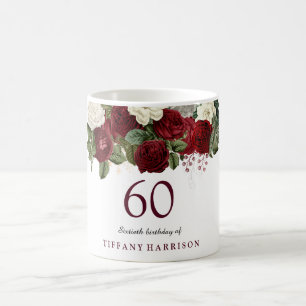Mug Bourgogne Rouge Blanc Rose 60e anniversaire Favor