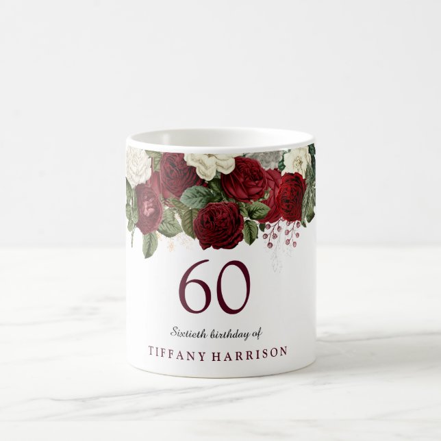 Mug Bourgogne Rouge Blanc Rose 60e anniversaire Favor  (Centre)