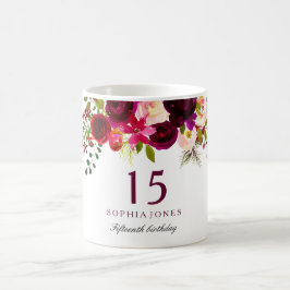Mug Bourgogne Rouge Floral Boho 15e anniversaire Cadea