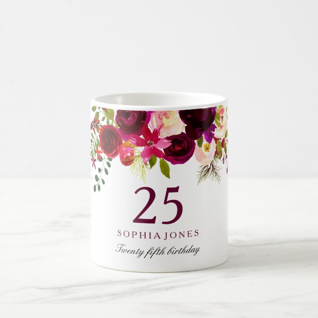 Mug Bourgogne Rouge Floral Boho 25e anniversaire Cadea (Centre)