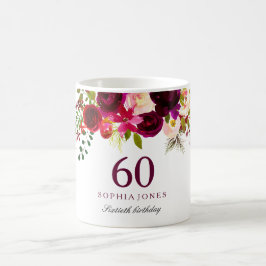 Mug Bourgogne Rouge Floral Boho 60e anniversaire Cadea