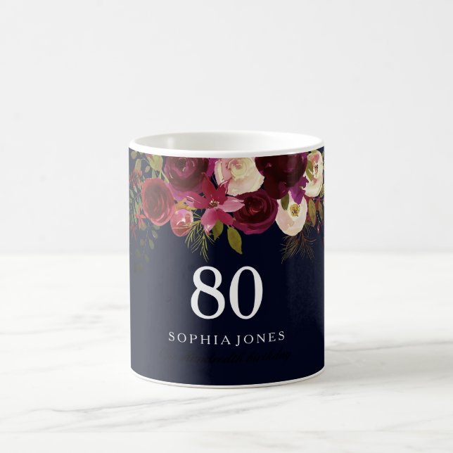 Mug Bourgogne Rouge Marine Bleu Flore 80e anniversaire (Centre)