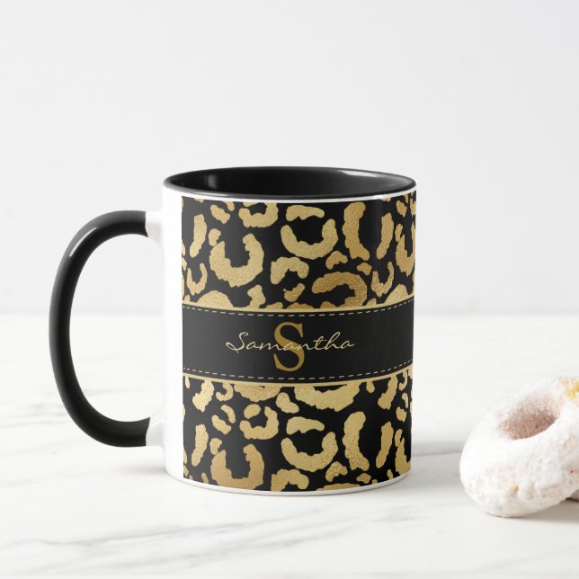 Mug Bouteille à café empreinte de léopard or (Avec donut)