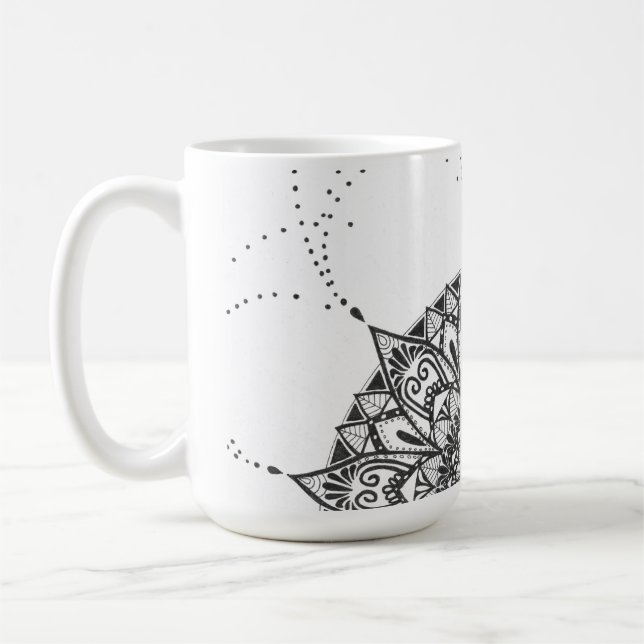 Mug Bouteille à café mandala noir et blanc (Gauche)