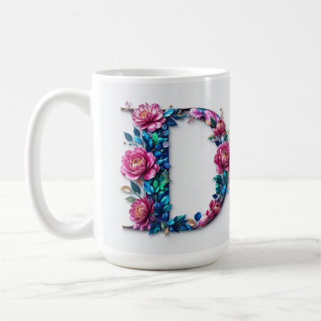 Mug Bouteille de café lettre D fleurie (Gauche)