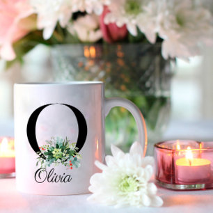 Mug Bouteille de café monogramme initiale fleur sauvag