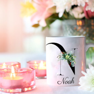 Mug Bouteille de café monogramme initiale fleur sauvag