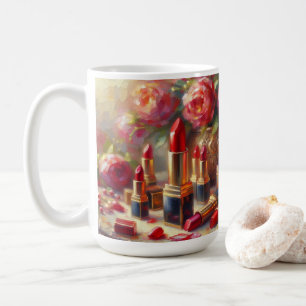 Mug Bouton à lèvres & Fleurs Peinture impressionniste