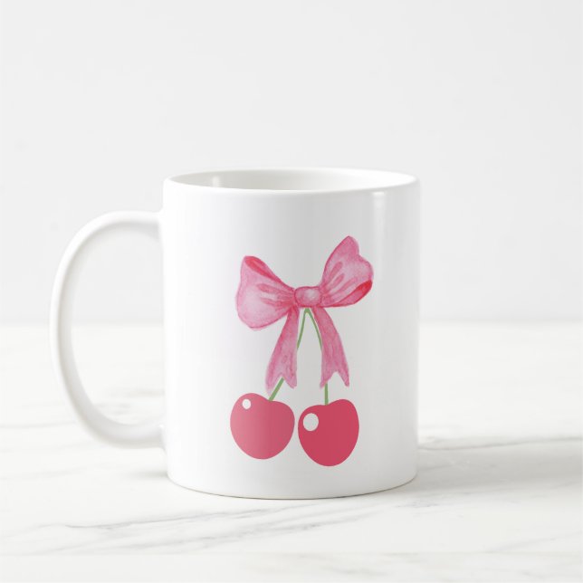 Mug Bow et cerises roses, style coquette (Gauche)