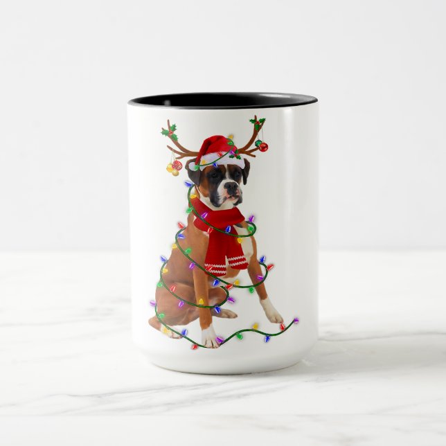 Mug Boxer Reindeer Feux de Noël Chien Xmas Lover Gif (Centre)