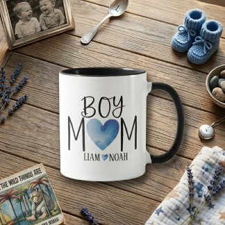 Mug Boy Mom Blue Heart Mom Of Sons Names Design