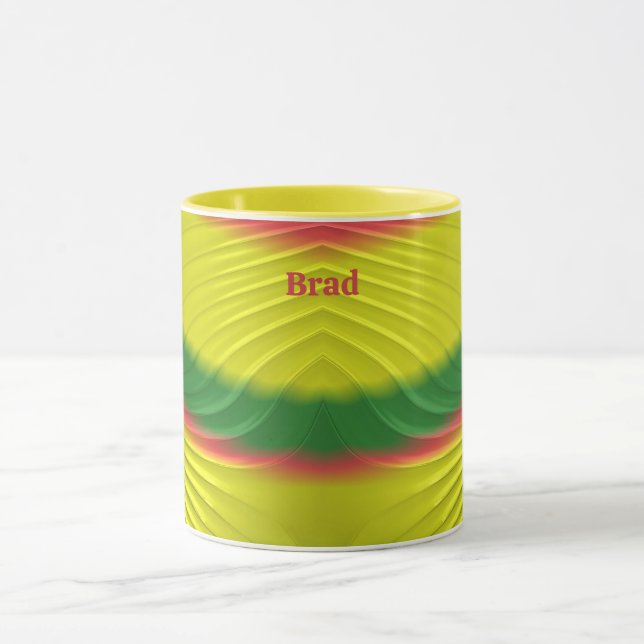 Mug BRAD ~ Rouge clair Vert Jaune Fractal ~ (Centre)