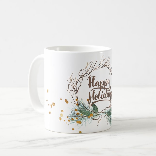 Mug Branches de pins d'hiver modernes fêtes de la cour (Devant gauche)