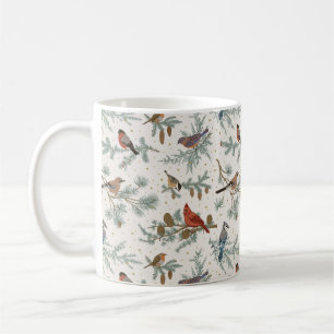 Mug Branches d'oiseaux et de pins d'hiver Motif