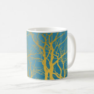 Mug Branches Gold Tree Motif Arrière - plan bleu
