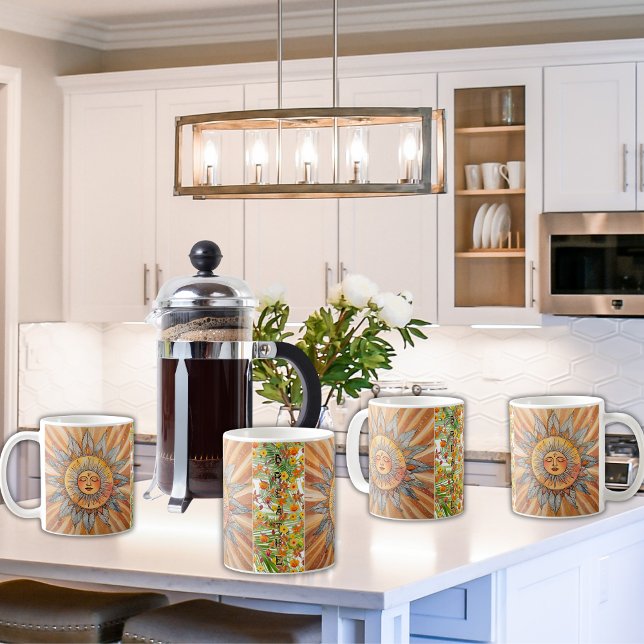 Mug "Breathe" Boho Zen Sun Orchid Hibiscus Floral Palm (Bohemian Peaceful Sun Coffee mugs. Pretty font text reads: "BREATHE." Our entire mug is customizable)