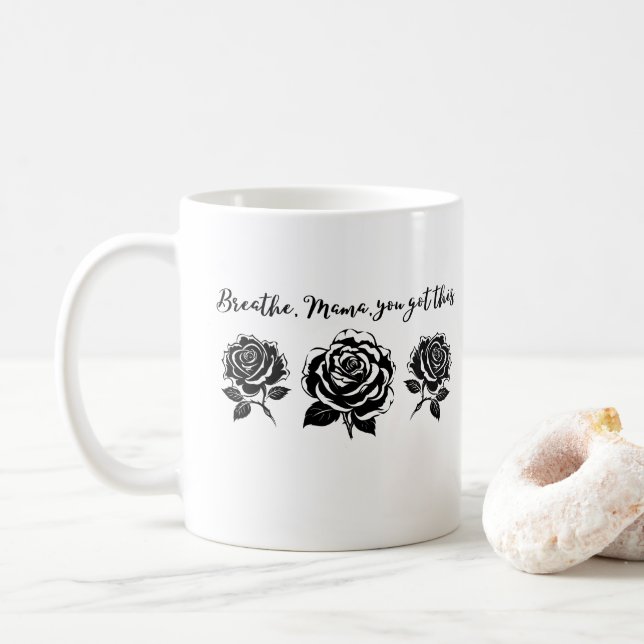 Mug Breathe Mama Floral Motivational Quote silhouette (Avec donut)