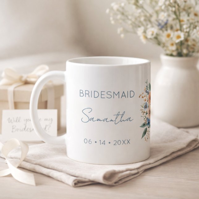 Mug Bridesmaid Gift Blue Floral Personalized (Créateur téléchargé)