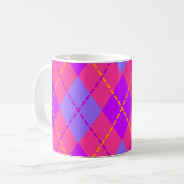 Mug Bright Pink and Blue Argyle Pattern (Devant gauche)