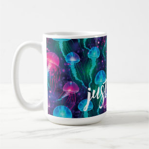 Mug Bright Pink Blue Aqua Jellyfish "Just Float"