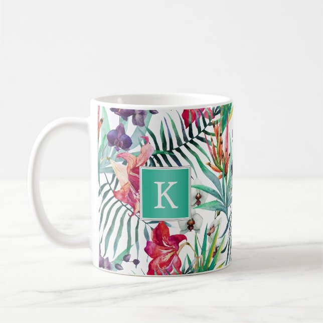 Mug Bright Tropical Floral avec Monogramme (Gauche)