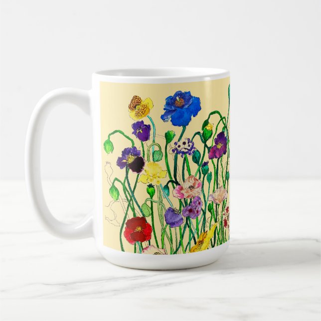 Mug Bright Whimsical Wild Poppy & Butter Yellow (Gauche)