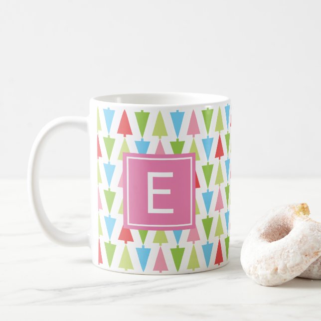 Mug Brillant arbre de Noël Motif fille rose Monogramme (Avec donut)