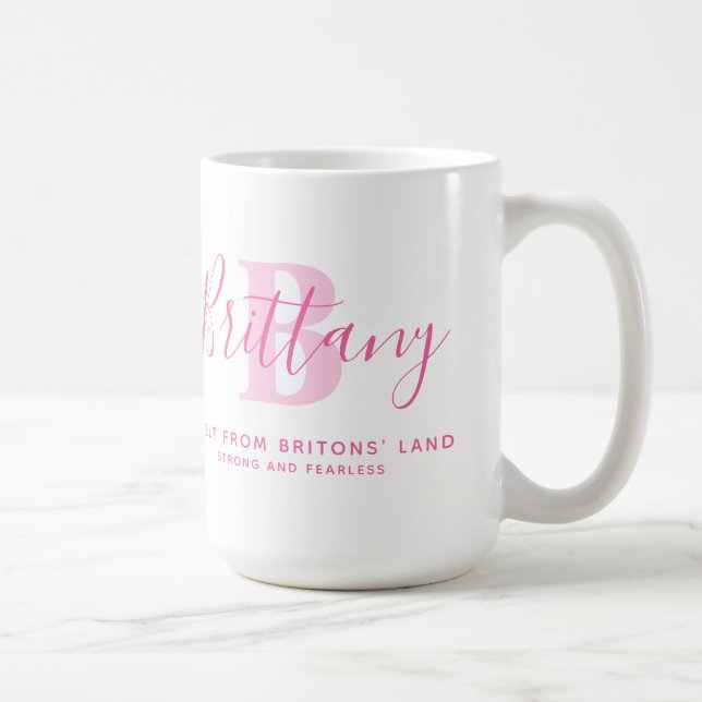 Mug Brittany nom signification et monogramme texte ros (Droite)